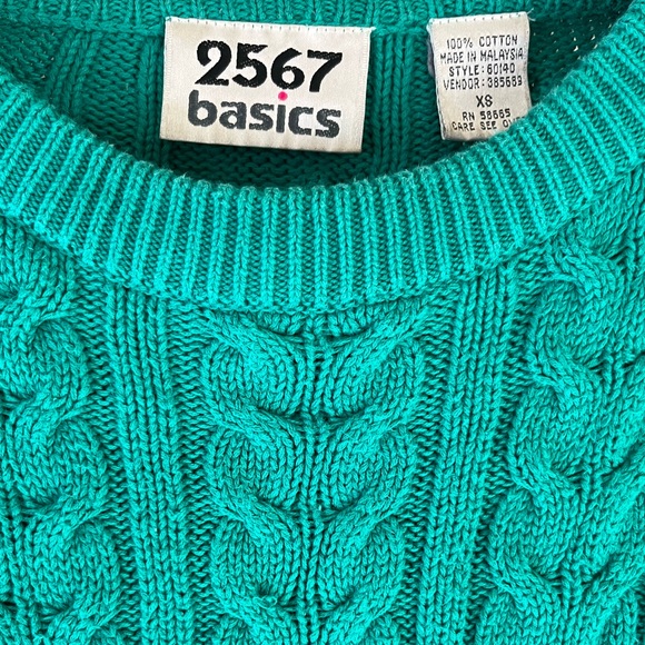 Lovely VTG Bright Green Cable Knit Cotton Sweater - Picture 2 of 3
